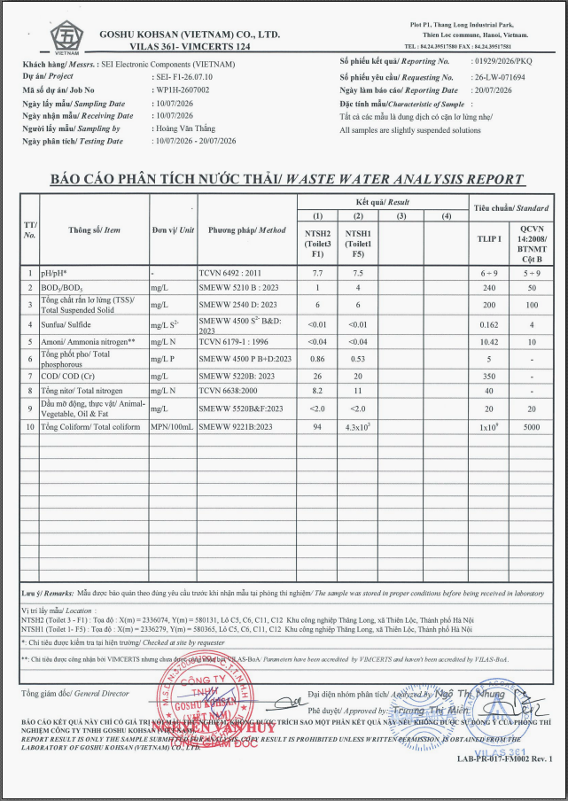 Nước thải sinh hoạt F1, 5